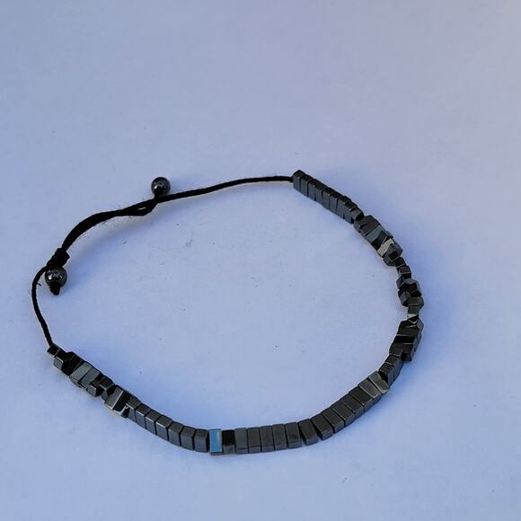Vintage hematite cube bead bracelet 90s minimalist adjustable unisex - Picture 1 of 10